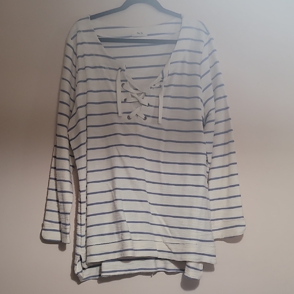 Striped Lace-Up Long Sleeve Top